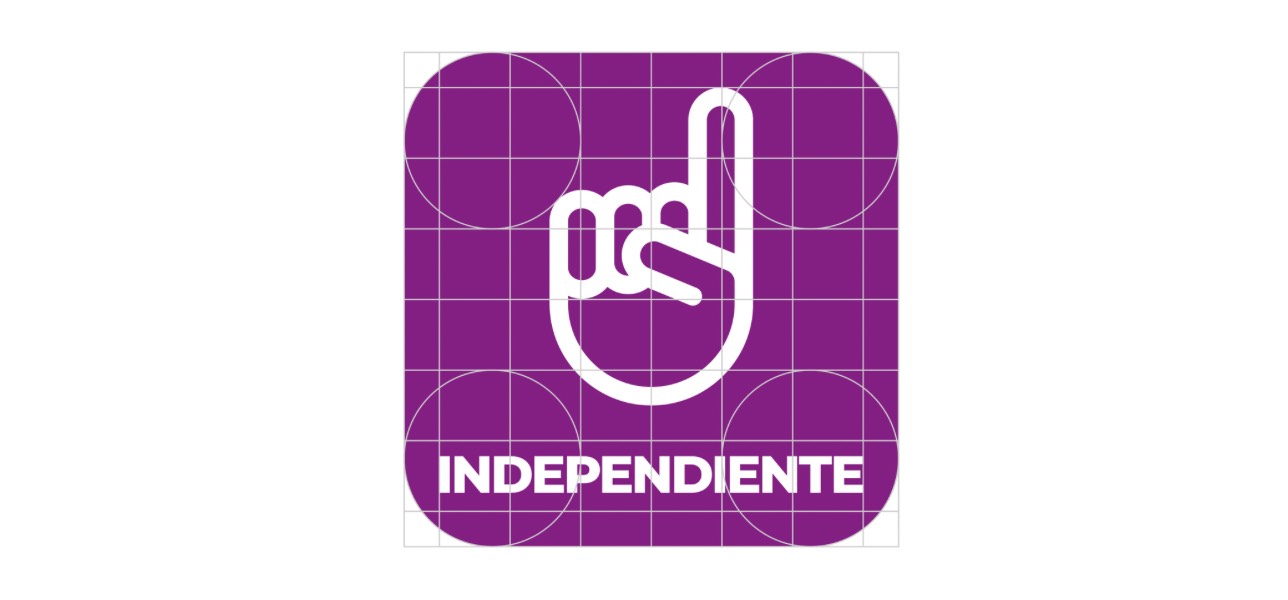 Símbolo de mano blanca con dedo levantado sobre fondo morado y retícula.