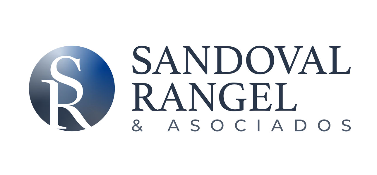 Logotipo Sandoval Rangel & Asociados con monograma SR dentro de un círculo azul.