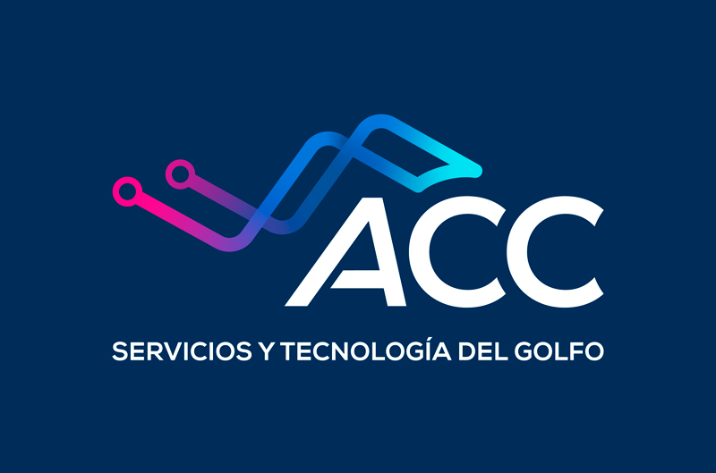 Identidad de ACC Servicios y Tecnología del Golfo sobre fondo azul.
