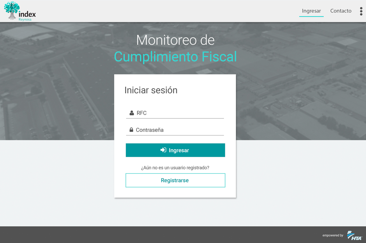 Diseño de la pantalla de acceso al sistema de Index Reynosa.