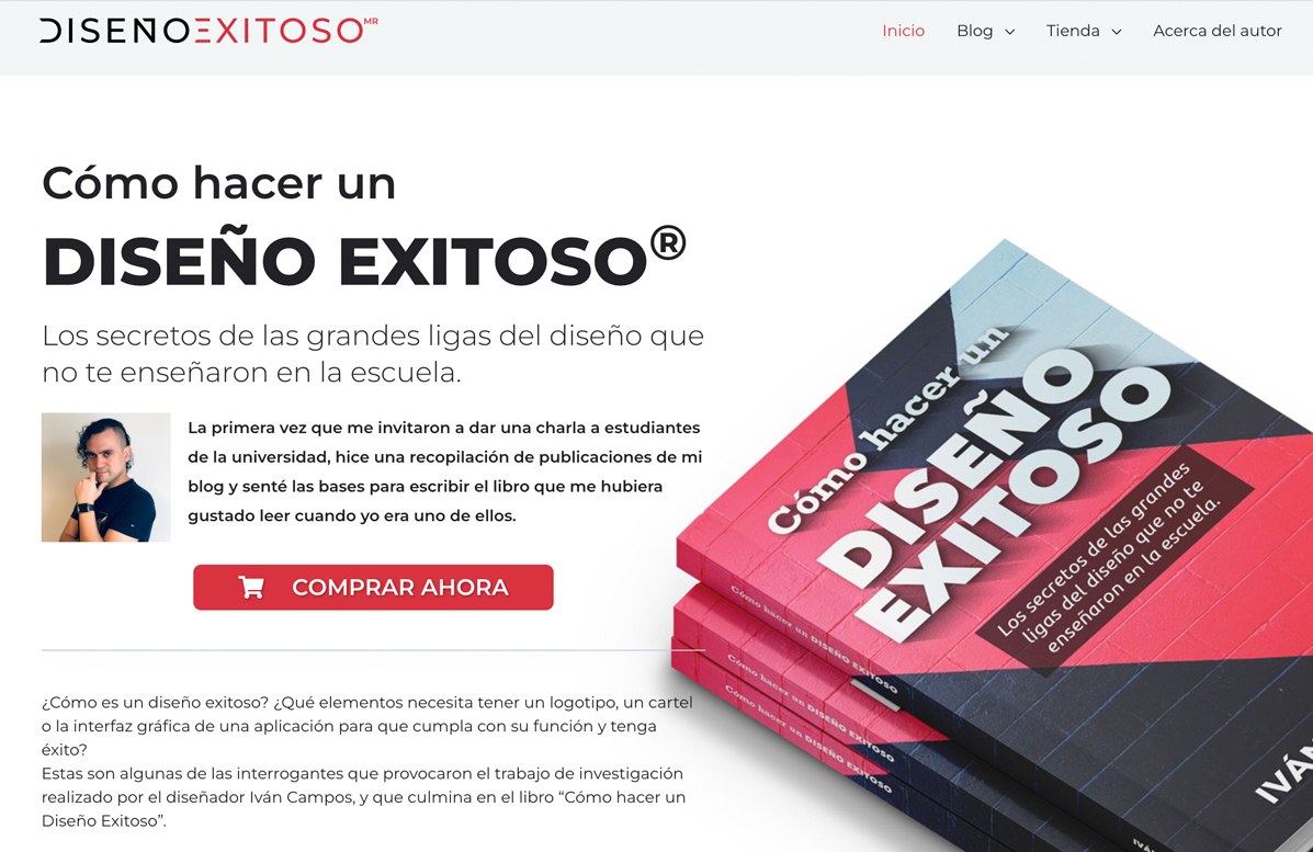 Diseño del sitio de Diseño Exitoso con la marca gráfica y el libro Cómo hacer un Diseño Exitoso.